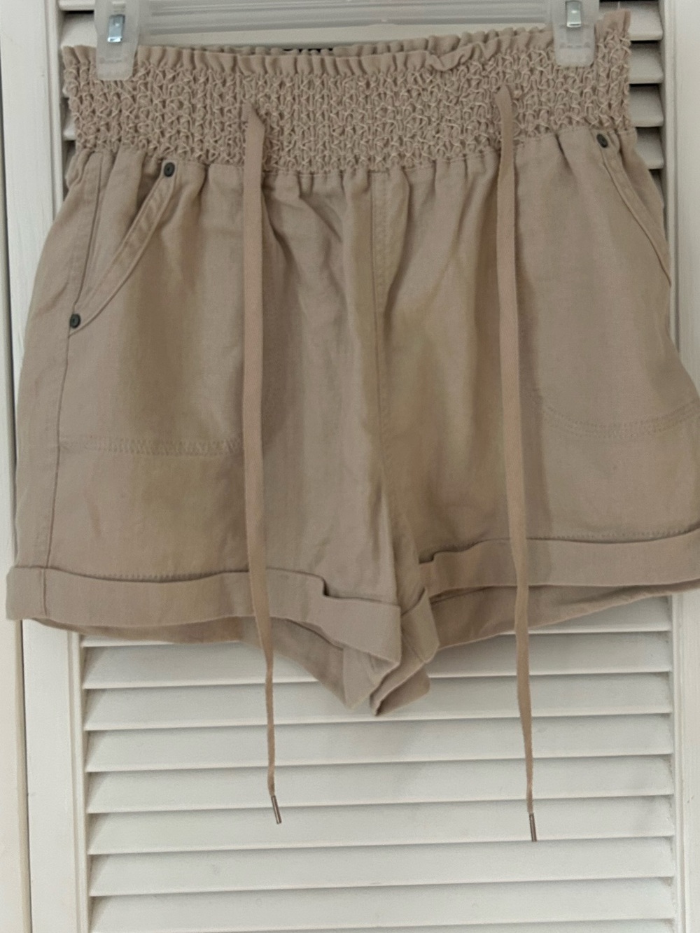 Tan High Waist Smocked Shorts